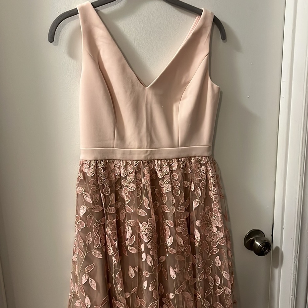 Adrianna Papell Blush Pink and Nude Floral Embroidered Maxi Dress - Picture 2 of 6